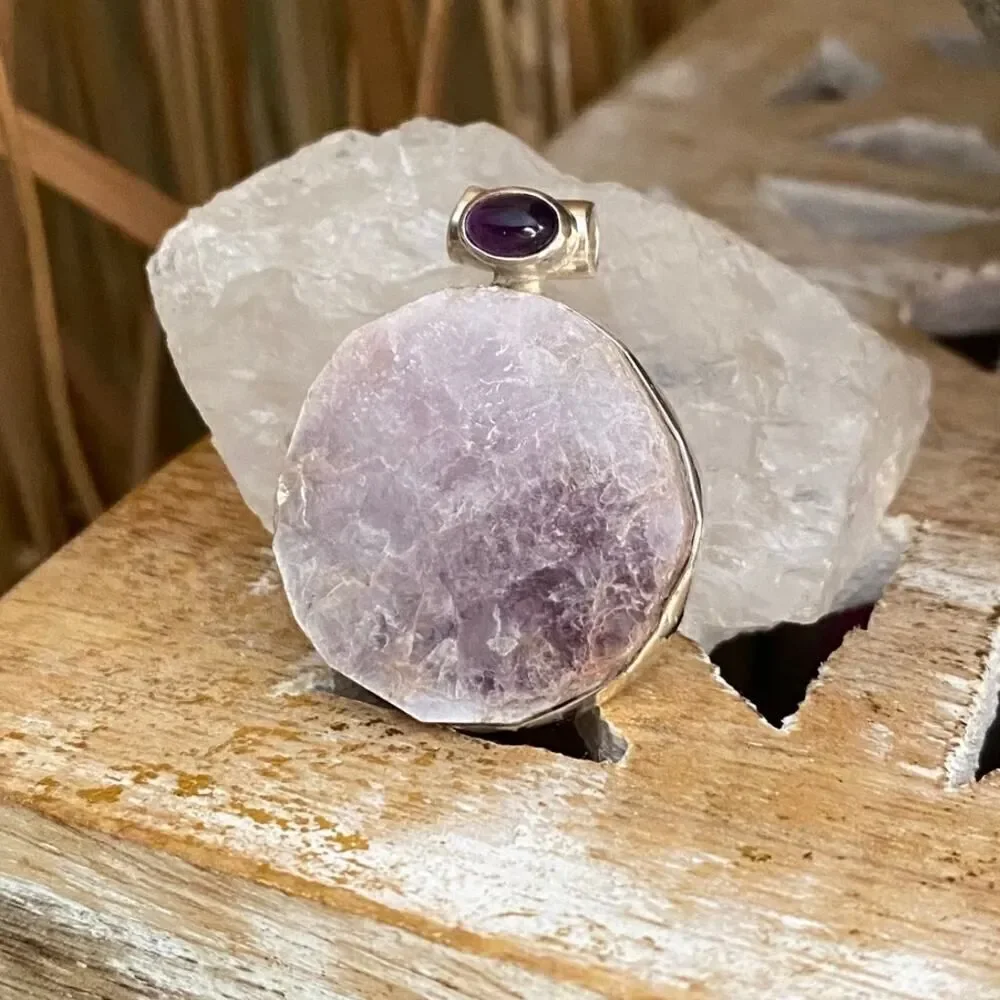 Flashy Lepidolite Mica & Amethyst Sterling Silver Pendant